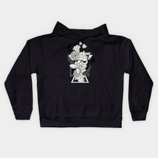 Wonderful flowers in black and white with peacock Kids Hoodie